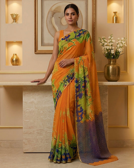 Orange Chiffon Saree
