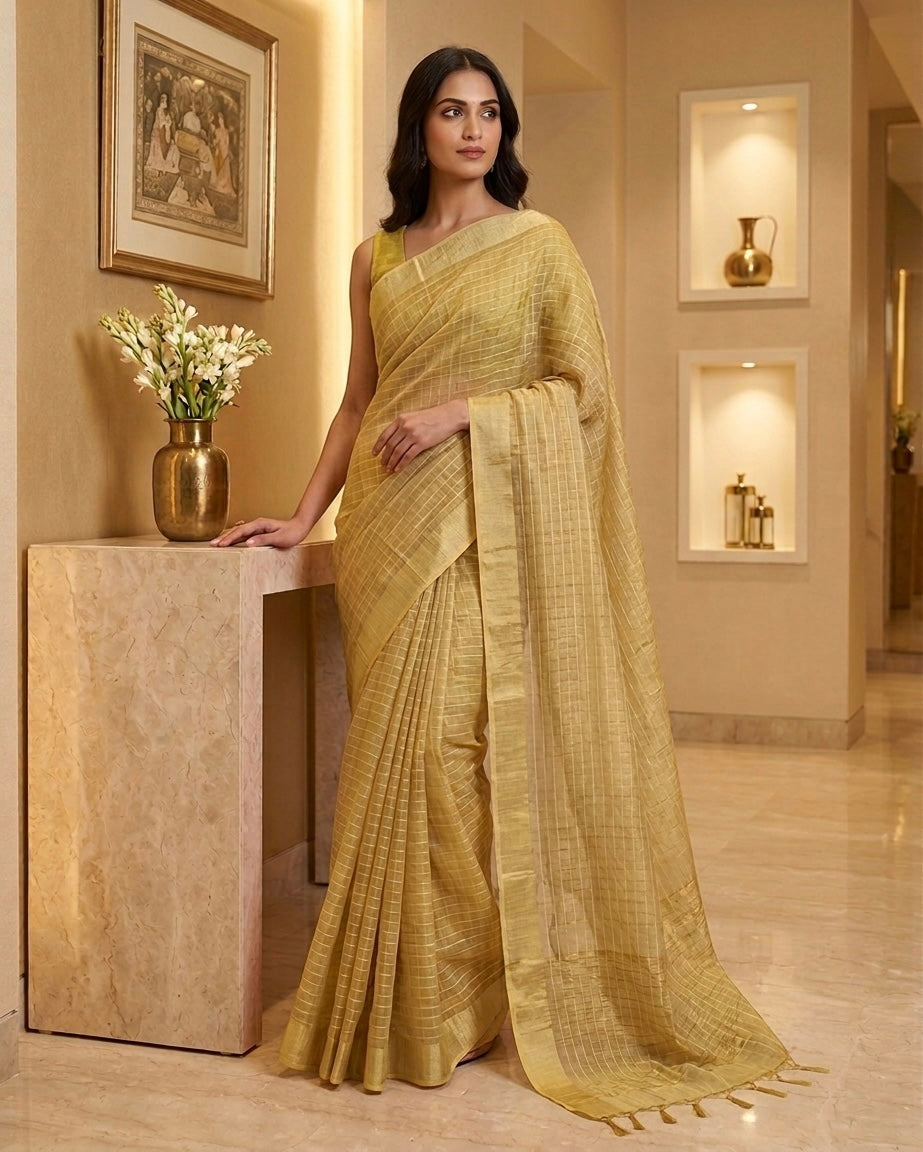 Yellow Cotton Silk Saree
