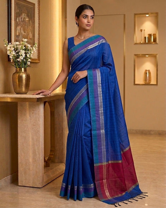 Blue Chanderi Cotton silk Saree