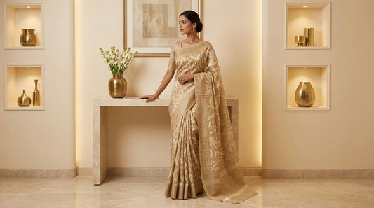 Beige Cotton Silk Saree Abstract