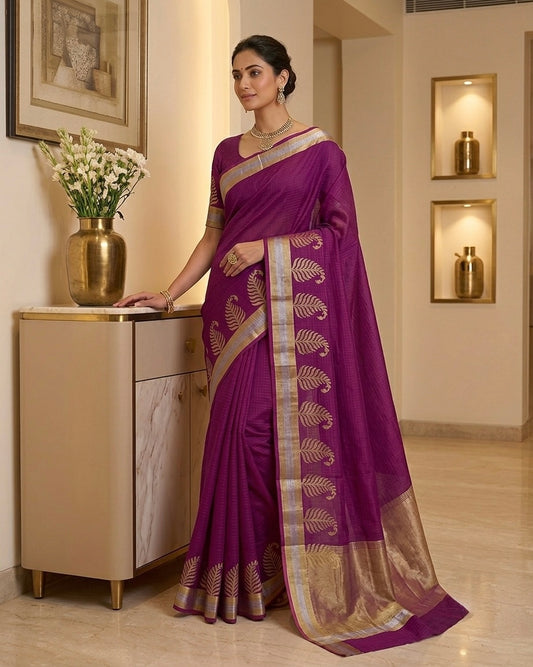 Viscose Cotton Silk Saree Purple
