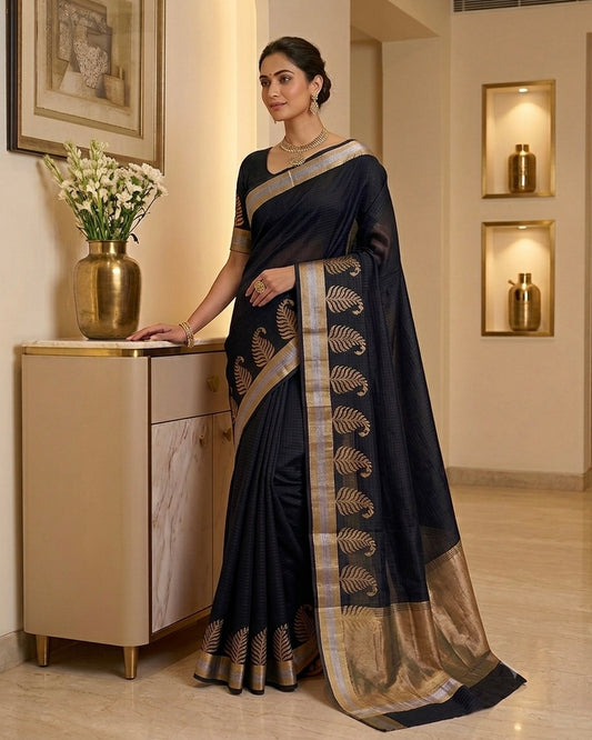 Viscose Cotton Silk Saree Black