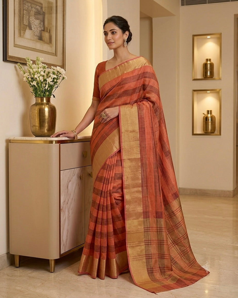 Viscose Cotton Silk Saree Orange