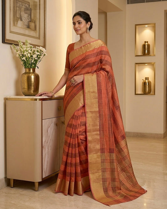 Viscose Cotton Silk Saree Orange