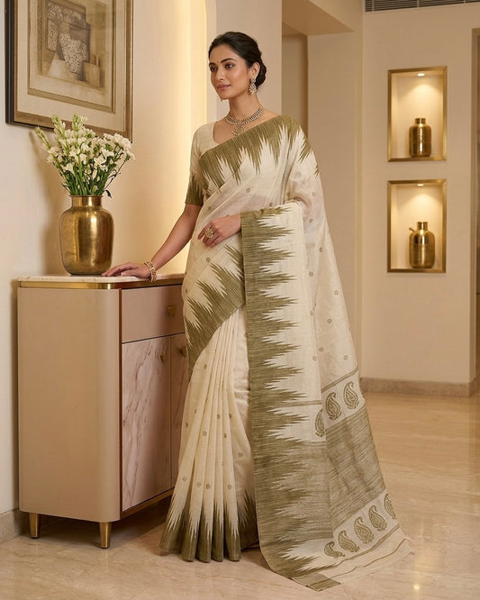 Off white Viscose Cotton Saree