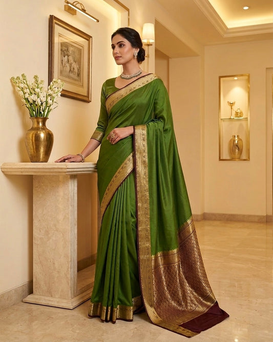 Viscose Mysore Crepe Silk Saree Green
