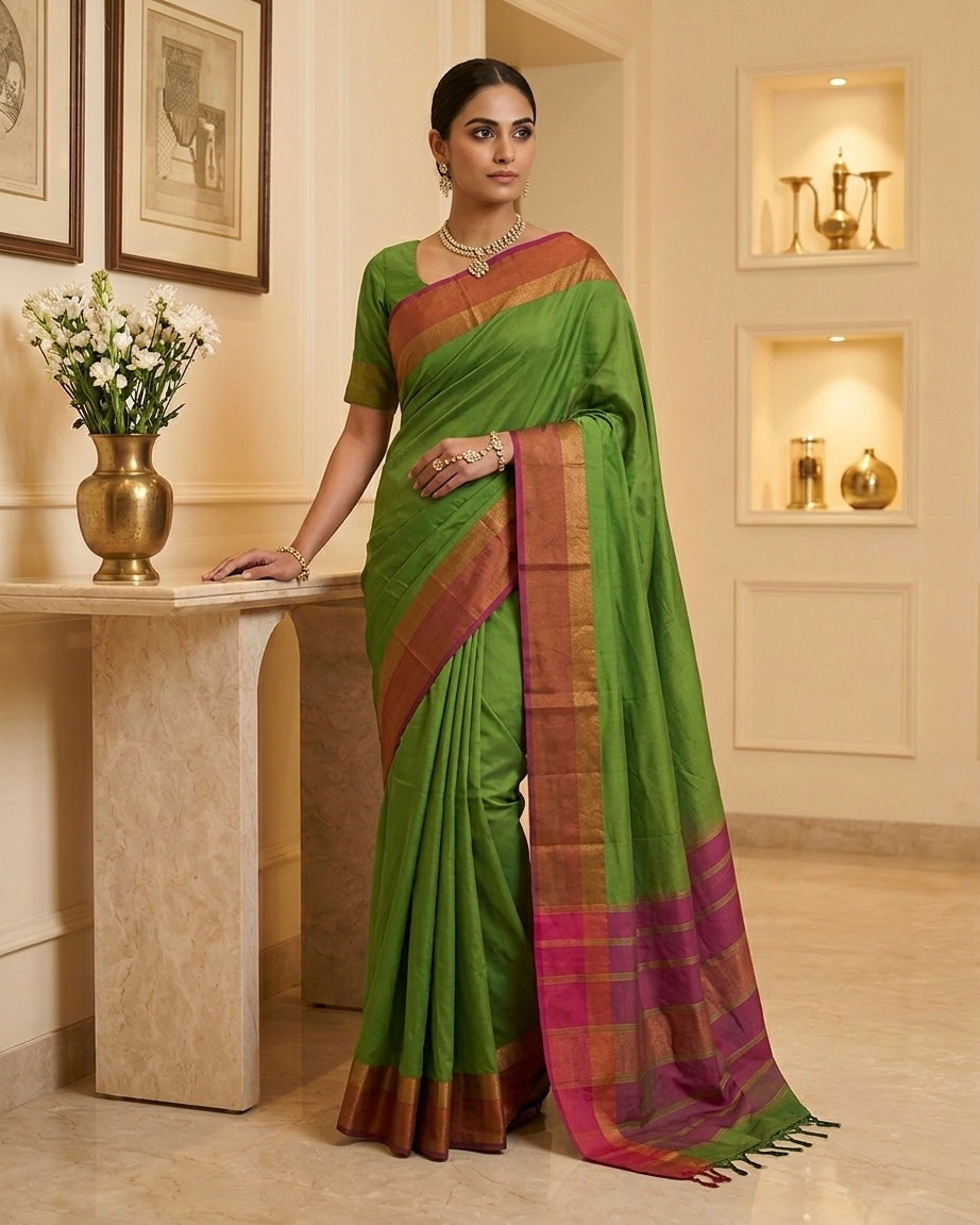 Green South Cotton silk Saree