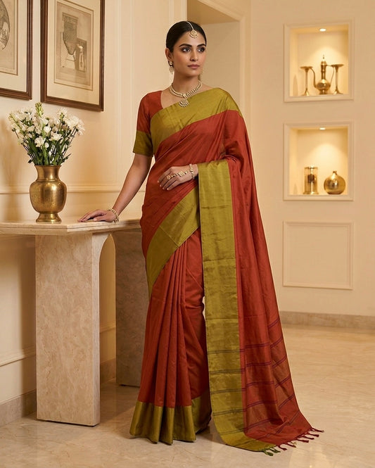 Rust Cotton Silk Saree