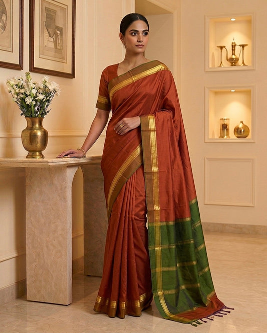 Rust Cotton Silk SareeB