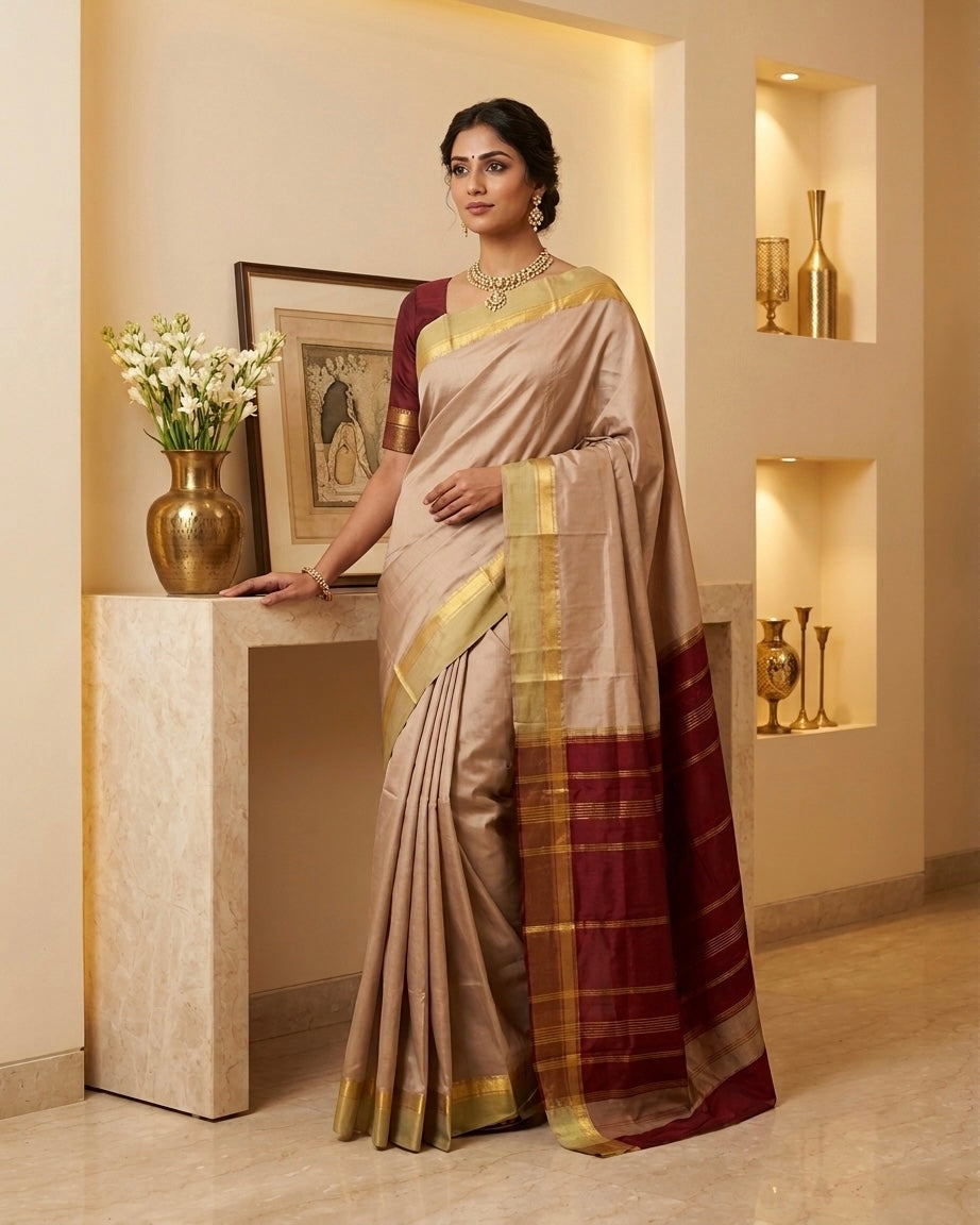 Off White Cotton Silk Saree