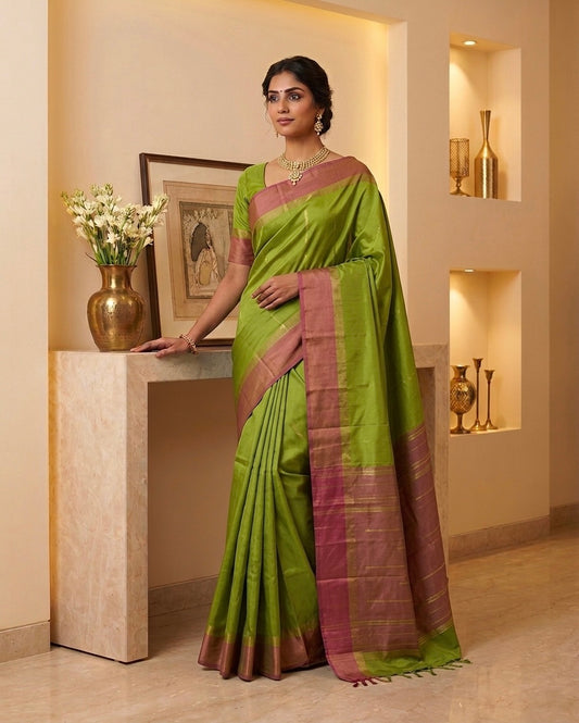 Mehendi Green Viscose Cotton Silk Saree