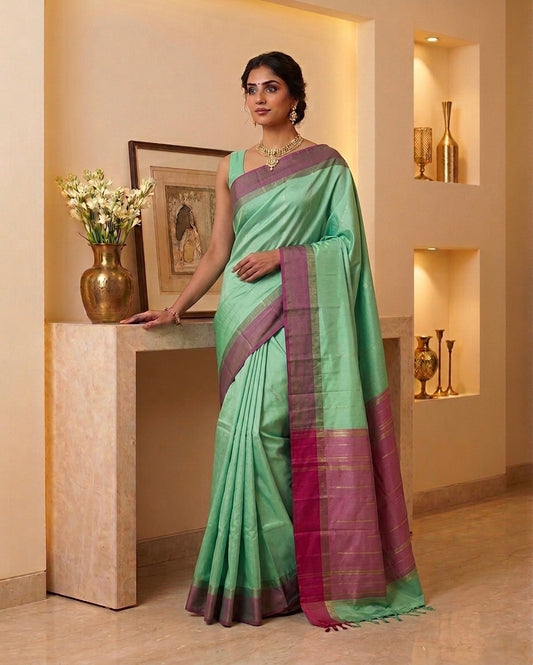 Green Viscose Cotton Silk Saree