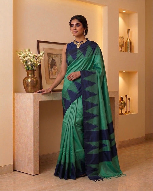 Rama Green Cotton Silk Saree