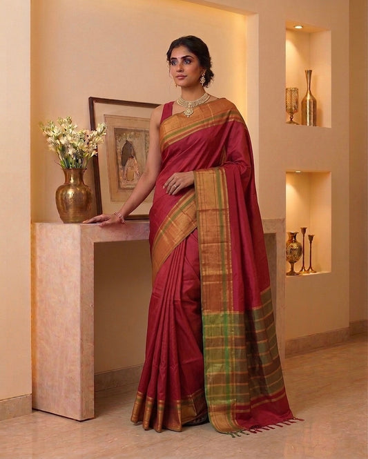 Reddish Pink Semi Cotton Silk Saree