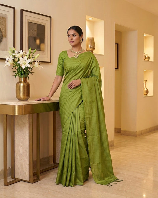 Green Viscose Cotton Silk Saree