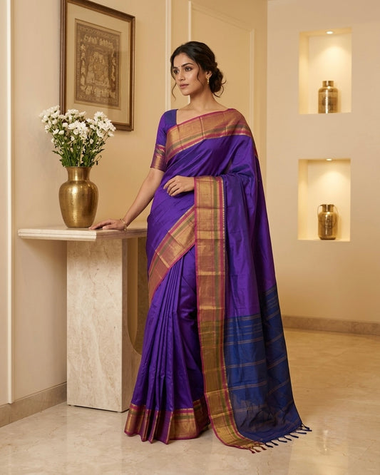 Purple Semi Cotton Silk Saree