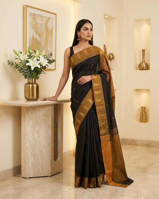 Black Viscose Cotton Silk Saree