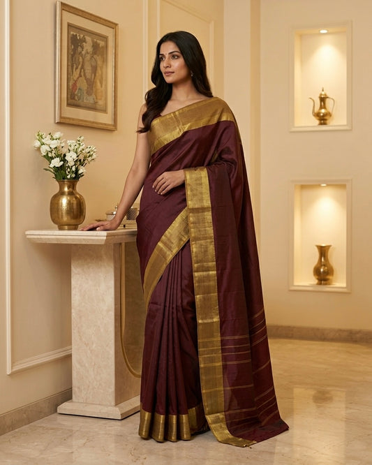 Maroon Semi Cotton Silk Saree