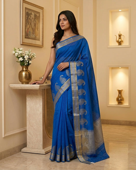 Viscose Cotton Silk Saree Blue