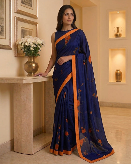 Blue and Orange Tie n Dye Saree
