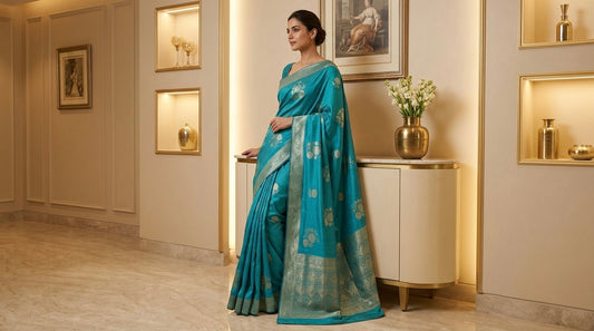 Benaras Munga Silk Saree Turquoise