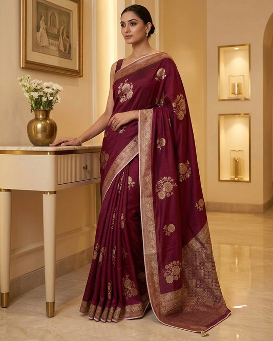 Benaras Dola Silk Saree Wine