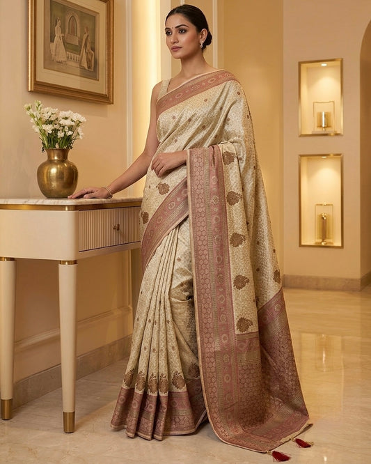 Beige Brocade Benaras Saree