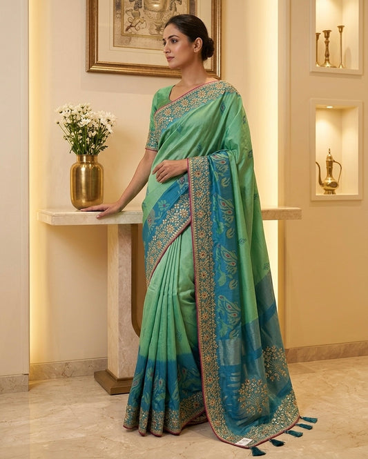 Ikkat Silk Gota Saree