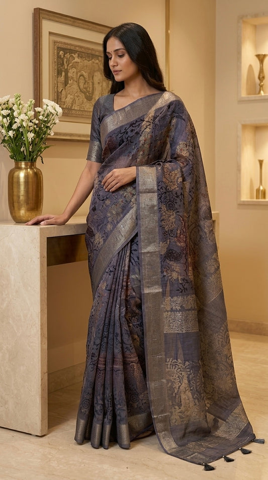 Chanderi Benarasi Digital Print Saree