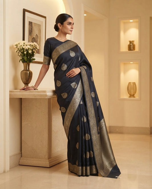 Benaras Ash Grey Cotton Silk Saree