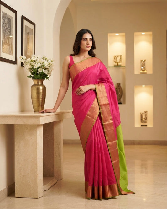 Hot Pink Semi Silk Saree