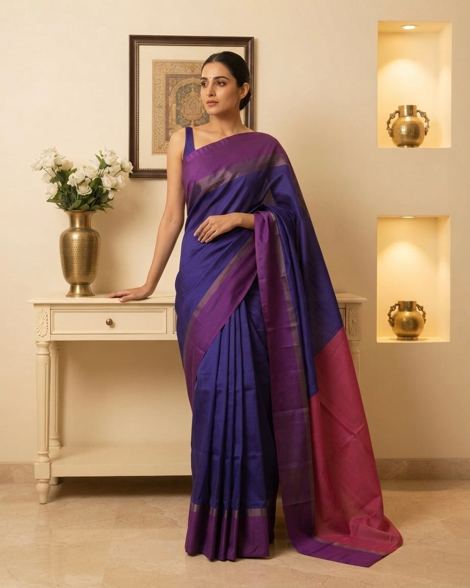 Blue Purple Semi Silk Saree