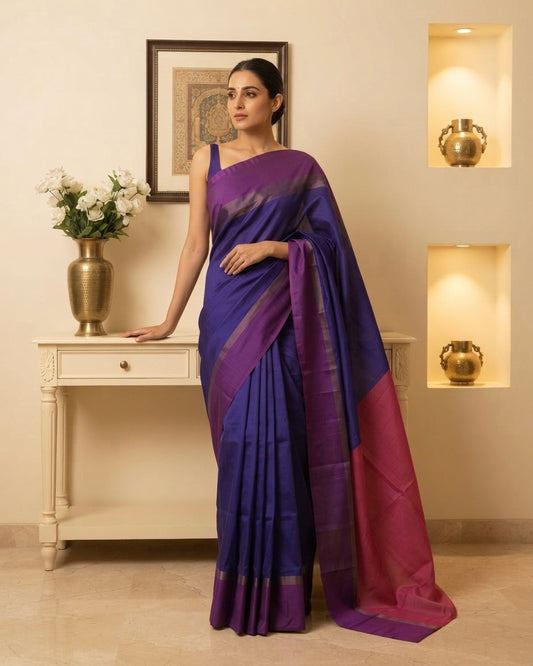 Blue Purple Semi Silk Saree