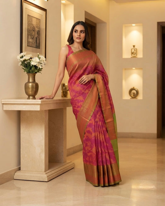Salmon Pochampally Semi Silk Saree