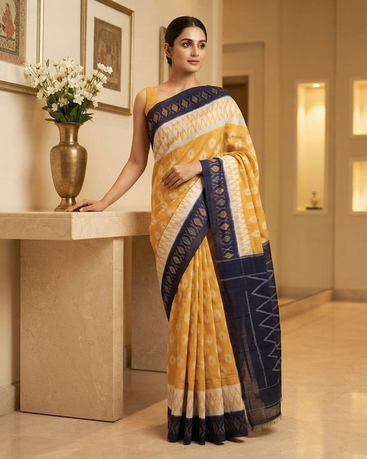 Cotton Ikkat Orange Saree