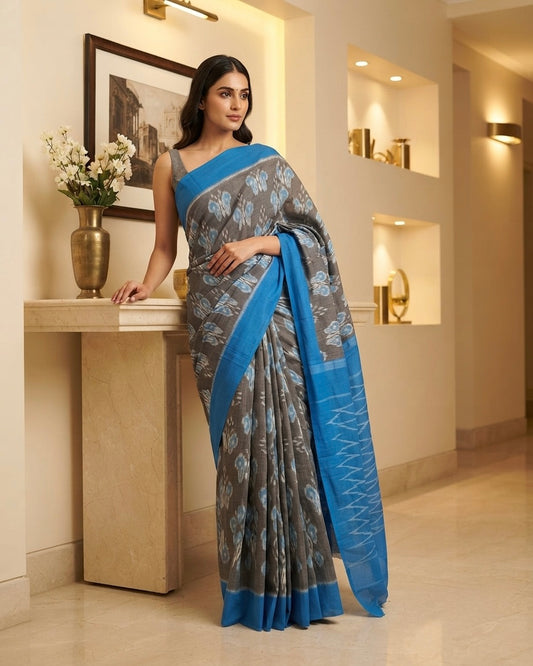 Cotton Ikkat Blue Saree