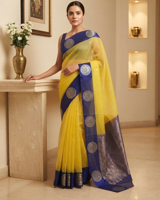 Cotton Yellow Saree