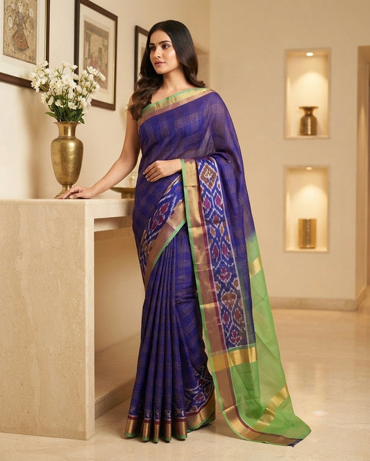Venkatgiri Purple Cotton Silk Saree