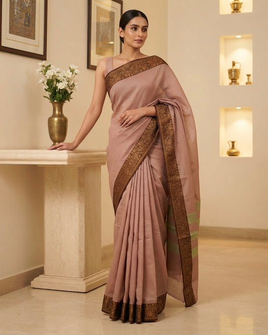 Peach Cotton Saree