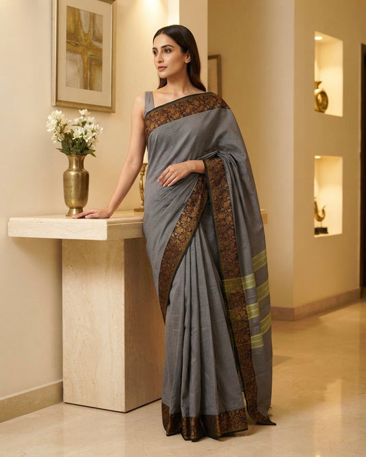 Grey Cotton Saree
