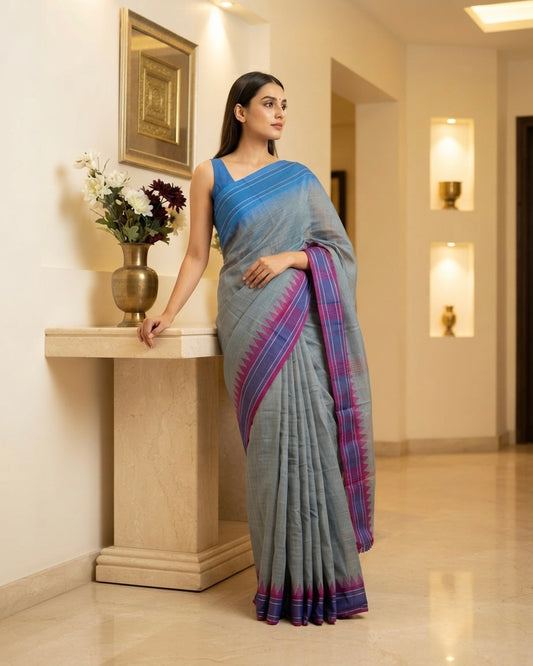 Blue Cotton Saree