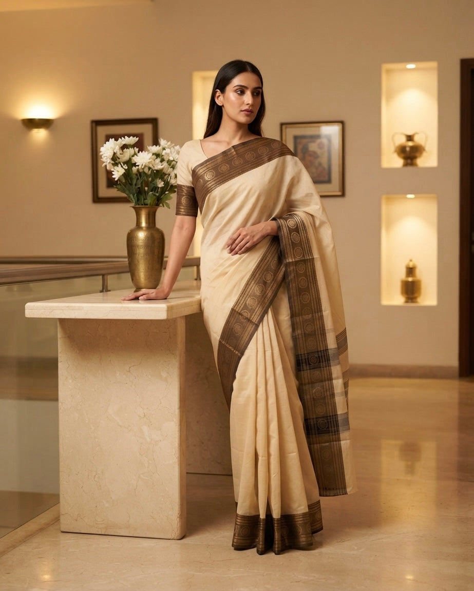 Beige Cotton Saree