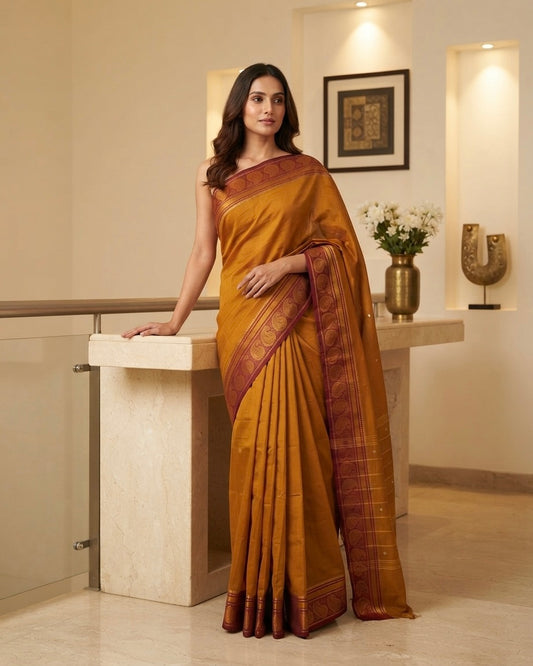 Mustard Kanchi Cotton Saree