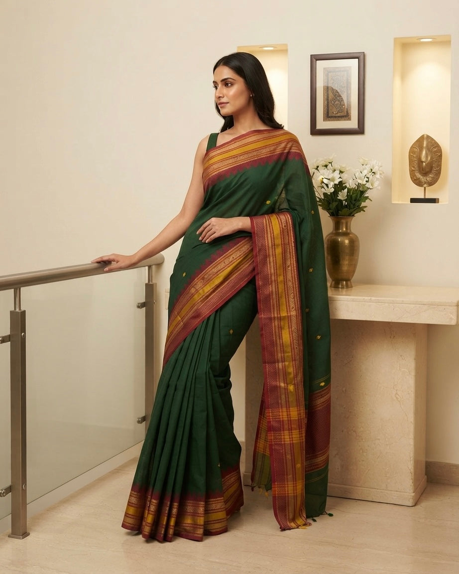 Bottle Green Kanchi Cotton Saree