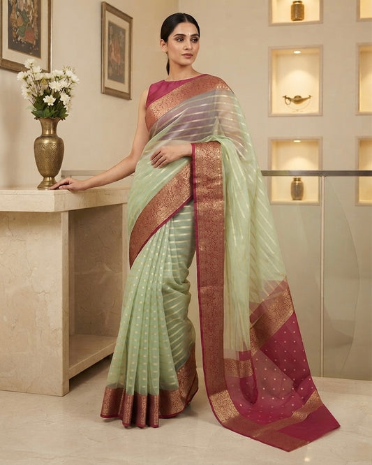 Organza stripes Saree