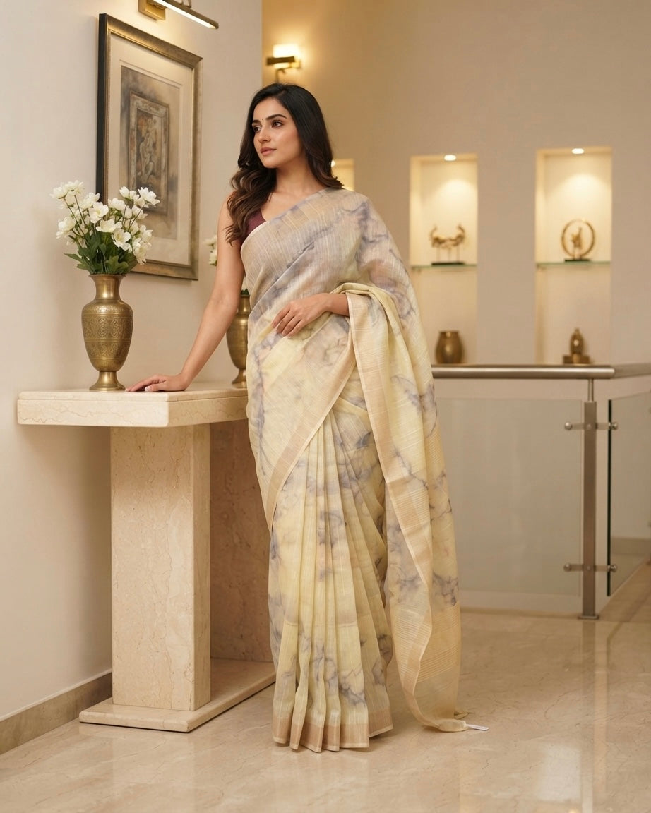 Floral Viscose Linen Saree