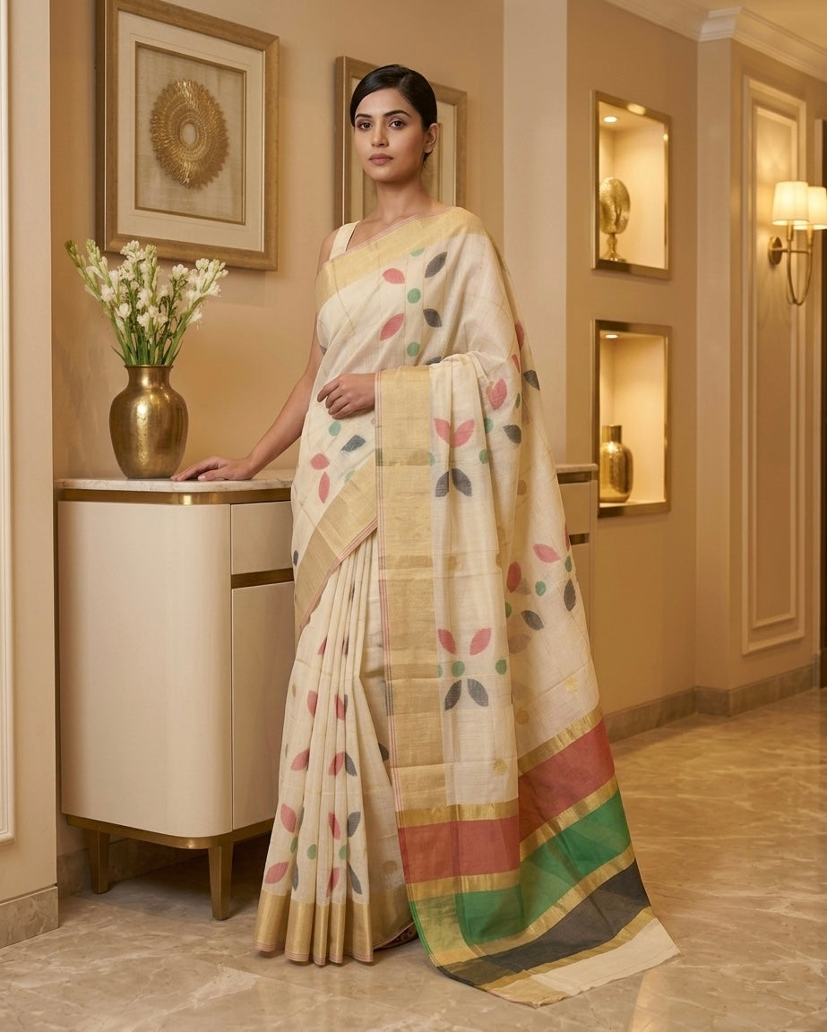 Beige Zari Weaves Saree