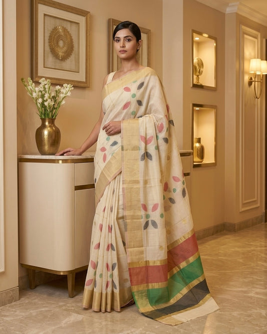 Beige Zari Weaves Saree