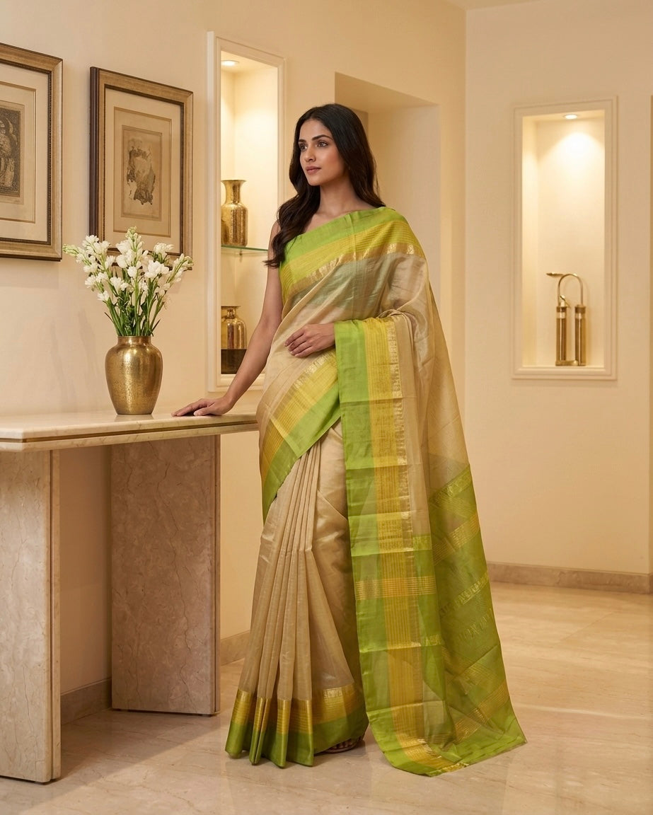 Beige Silk Saree