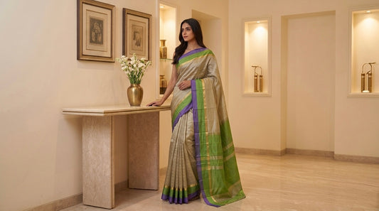 Greyish Beige Silk Saree